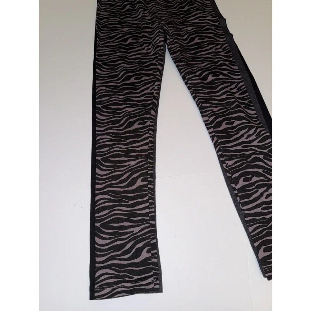 DKNY Girls 3-Pack Leggings 10-12 Black Gray Purple Zebra Stretch Pants Comfy NWT